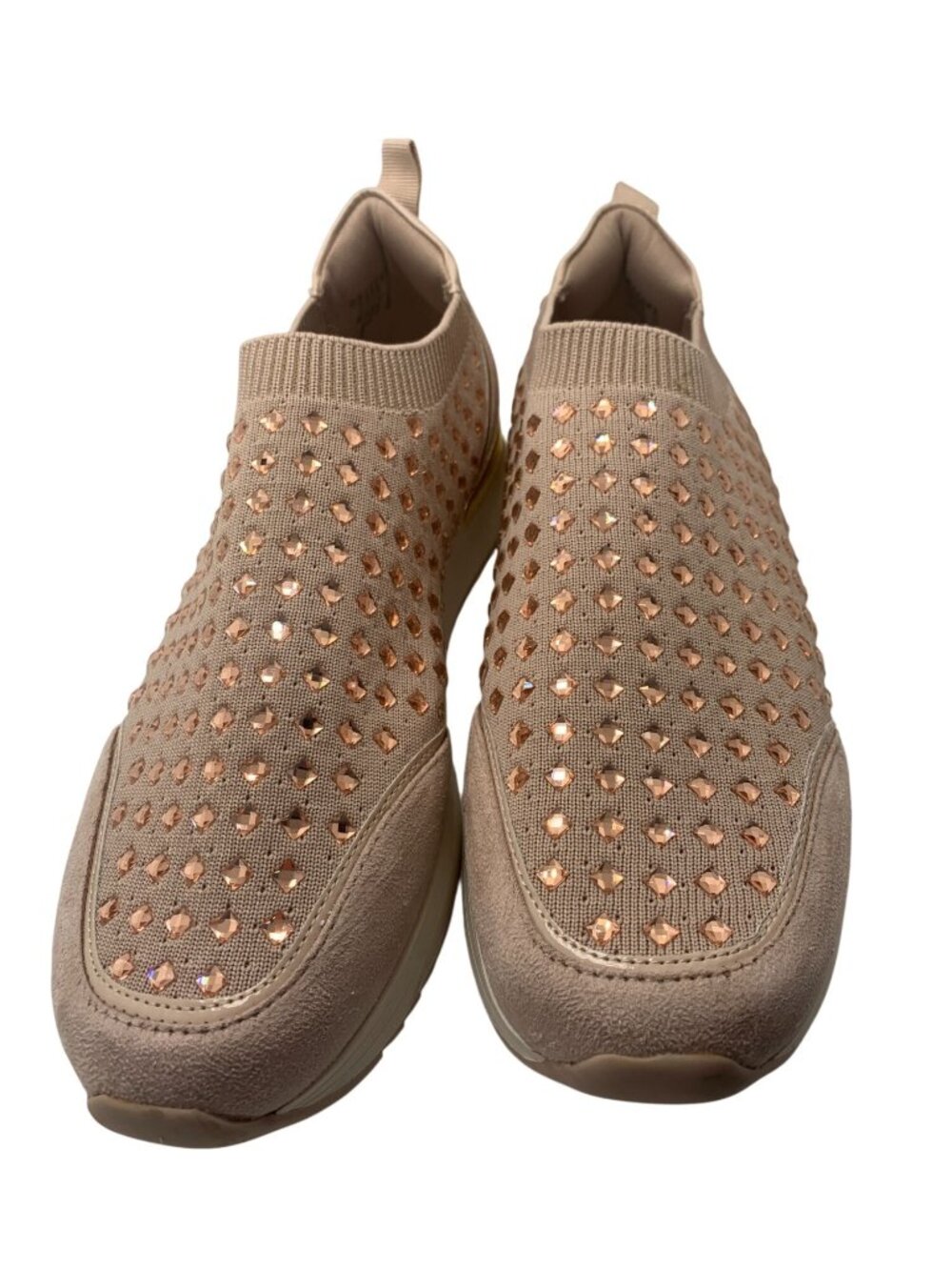 Anne Klein Size 9M Womens I-Flex Rose Gold Slip-On Sneakers Gold & Rhinestone